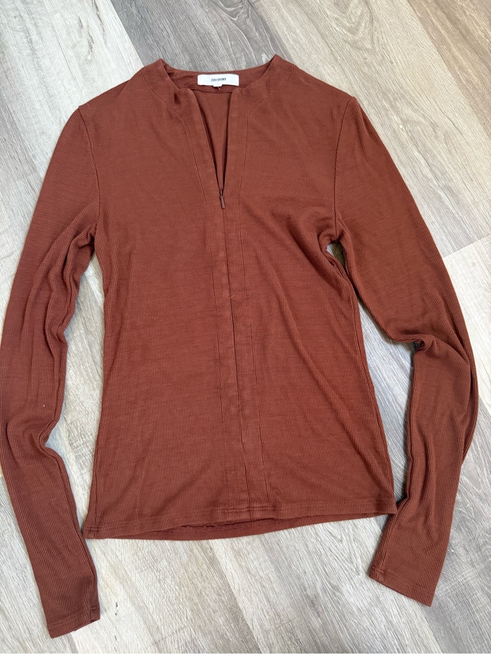 Joah Brown Invisible Zip Ribbed Long Sleeve Small Medium - Picture 3 of 9